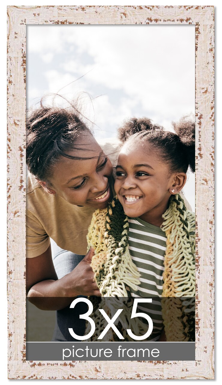 Photo Size Shabby Chic White Picture Frame - UV Acrylic, Foam Board Backing, Hanging Hardware